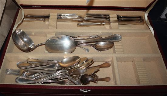 A part canteen of Portuguese .925 cutlery, with a threaded edge including silver handled knives, cased,comprising forty eight items,